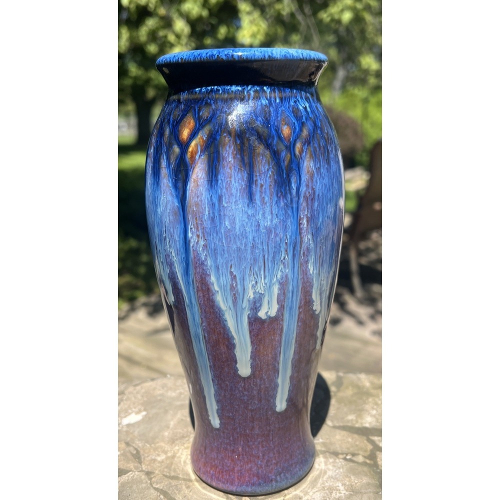 Campbell Brown Blue Tan Studio Art Pottery Vase 8 3/4" Signed 2017 Excellent